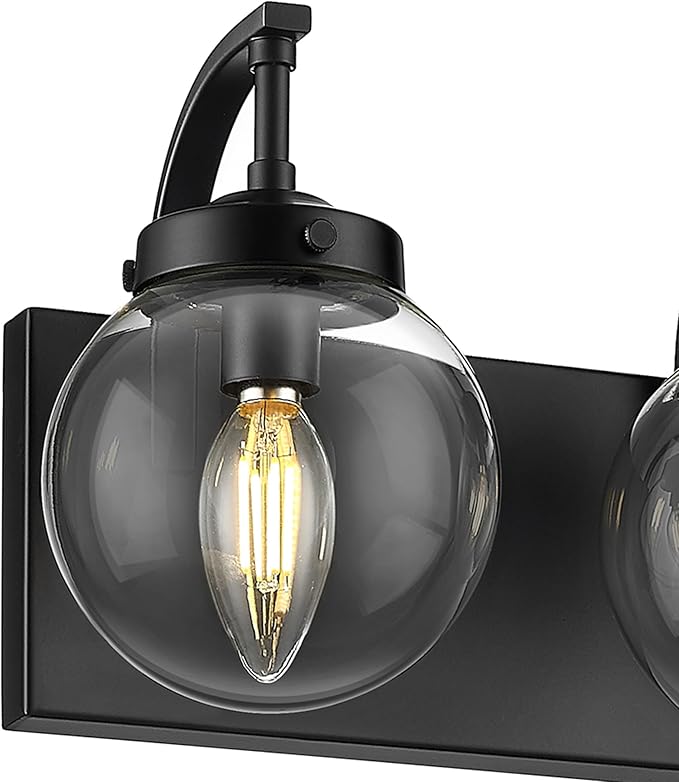 Beionxii Black Bathroom Vanity Light, 3-Light Bathroom Light Fixtures with Clear Glass Shade, Modern Vanity Lights Over Mirror Living Room Hallway, BX-VL03MB-3CG