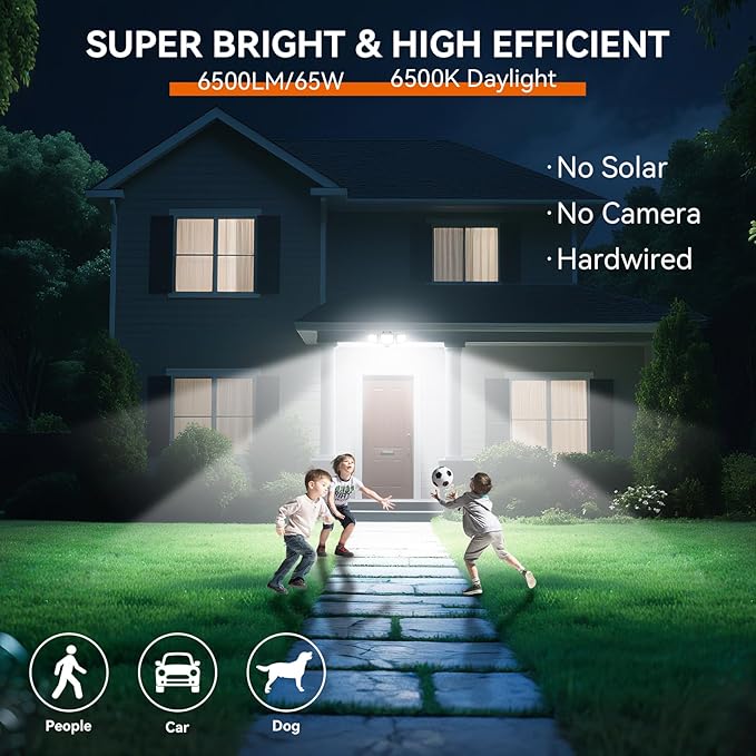 PURICH LED Security Lights Motion Sensor Outdoor Lights, 5000K Daylight, IP65 Waterproof, Dusk to Dawn, 3-Head Motion Detected Flood Light for Garage, Yard, Porch, 2Pack