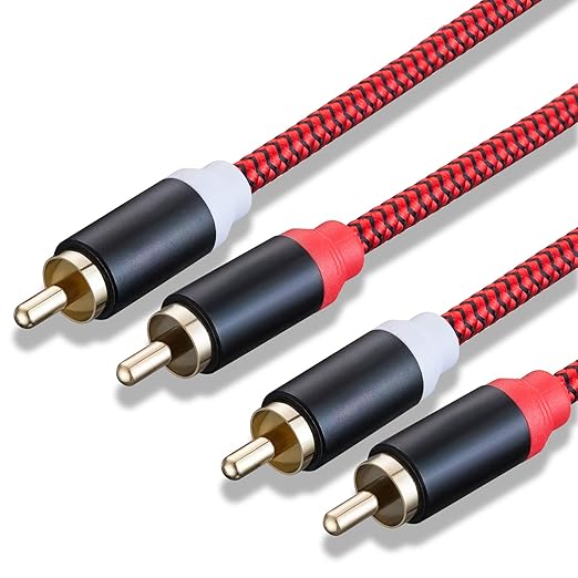 RCA Cable 50Ft,2Rca Male to 2-Rca Male Audio Stereo Subwoofer Cable [Hi-Fi Sound] Nylon-Braided Auxiliary Audio Cord for Home Theater, HDTV, Amplifiers, Hi-Fi Systems,Speakers and etc(50Ft/15M)