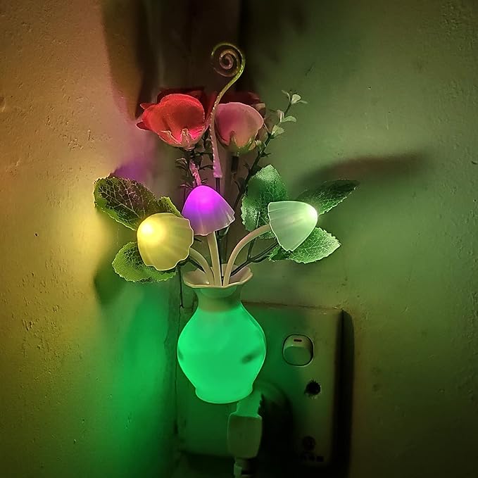 AUSAYE 1Pack Plug in LED Night Light Auto Dusk to Dawn Sensor,0.5W Energy Saving Lamp Dream Nightlight Rose Flower Mushroom Night Lights for Kids Adults Bedroom,Bathroom,Living Room,Kitchen,Hallway