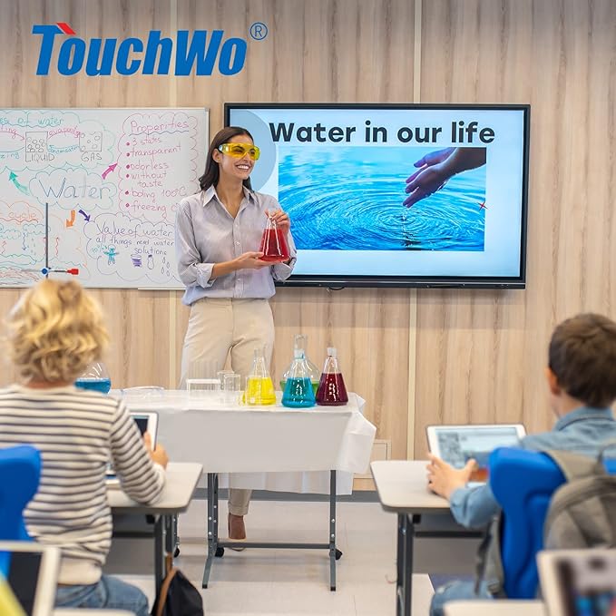 TouchWo 65-inch Interactive Touchscreen Monitor, Electronic Whiteboard Touch Screen with 4K Display, Smart Board for Home Office and Classroom, Bundled Android 11, RAM 4G & ROM 32G