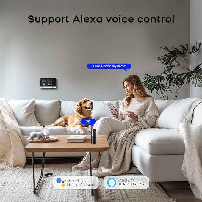 LWOHSI Home Security Alarm System,Wireless 4G/WiFi Home Security Systems with Door/Window Sensor,Tuya APP Alerts,24/7 Professional Monitoring,Work with Alexa and Google,DIY Customized Installation