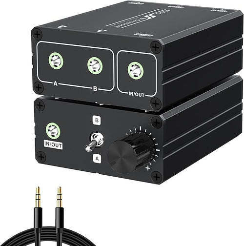 3.5mm Stereo Audio Switcher (2 in 2 Output / 2 in 2 Output) with 3.5mm Audio Cable, 2 Ports AUX Audio Speaker Selector for PC Mobile Laptop Headphones
