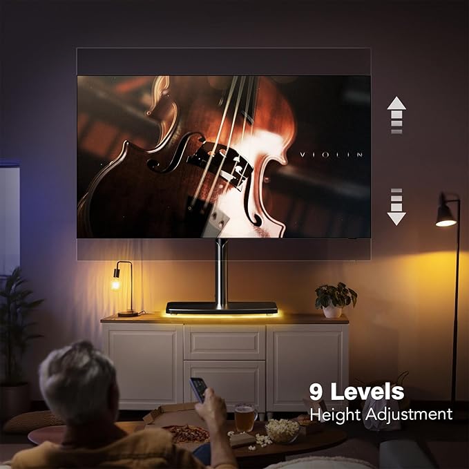 LLDEPLL Universal TV Stand Tabletop TV Mount with Power Outlet for 50-90 Inch OLED LED Monitors, 9 Levels Height Adjustment, Ambient Lighting on The Bottom Holds up to 150lbs, Black 600x400mm