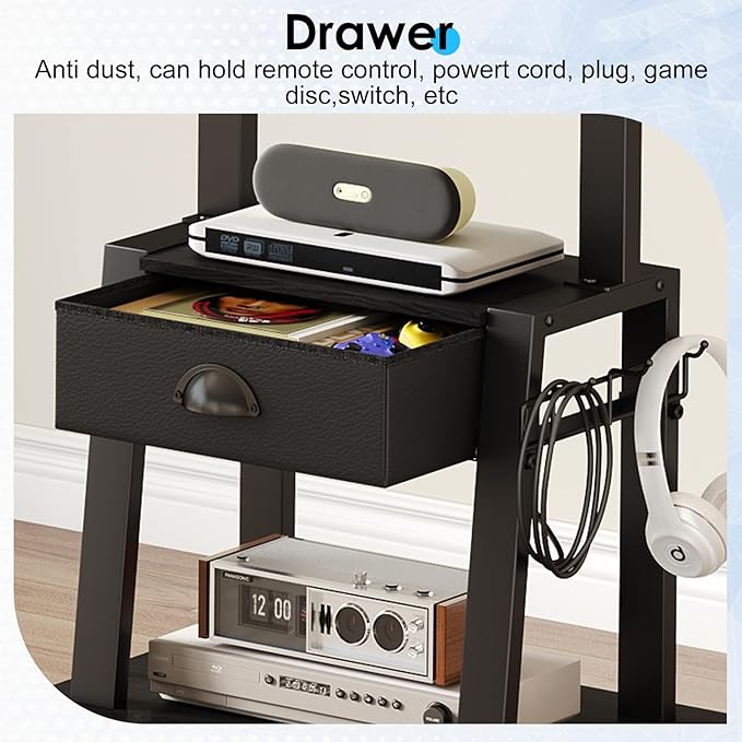 Mobile TV Stand with Drawer for 23-60 Inch Flat/Curved Screen,Tilt Rolling TV Cart on Wheels with 2 Shelves Adjustable Height Portable TV Stand Holds up to 50 lbs for Indoor Outdoor Max VESA 400x400mm