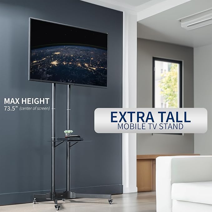 VIVO Tall TV Cart for 32 to 83 inch Screens up to 110 lbs, LCD LED OLED 4K Smart Flat and Curved Panels, Rolling Stand with Laptop DVD Shelf, Locking Wheels, Max VESA 600x400, Black, STAND-TV13E