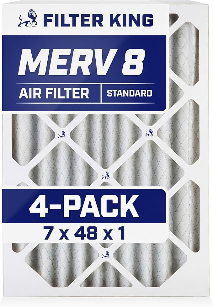 Filter King 7x48x1 Air Filter | 4-PACK | MERV 8 HVAC Pleated A/C Furnace Filters | MADE IN USA | Actual Size: 7 x 48 x .75"