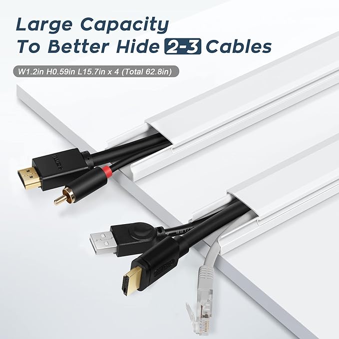 YCLYC Cable Cover, 62.8in Paintable Cord Cover Kit, Hide Cords for TV, Cord Concealer Cable Channel 4xL15.7in W0.98in H0.5in