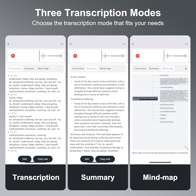 AI Voice Recorder,64GB Note Voice Recorder with Transcribe,Mind Mapping & AI Summary,Digital Voice Recorder with App,Audio Recorder for Lectures,Phone Calls,Meetings,Interviews Etc，Black