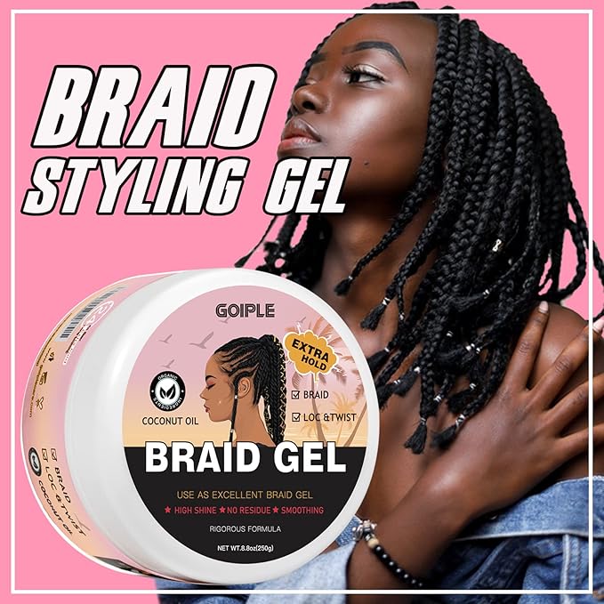 Braid Gel Good for Twist, Locs, Braids, Edge No Flake Extra Hold High Shine Braiding Gel & Edge Control, Loc Gel Long Lasting for Locks, Cornrows Smooths & Tames Frizz 8.8oz (Strawberry Flover) | Good for Twist, Locs, Braids, Edge, No Flake, High Shine