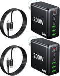 2 Pack USB C Charger Block 200W,6 Port Foldable Fast Charger Type C Charger iPhone 17 16 Fast Charging PD 3.1 Charging Station for All iPhone/Samsung Galaxy S25/S24/MacBook Pro/iPad