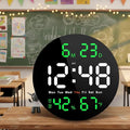 Brauthon Large Digital Clock for Classroom, Digital Classroom Clocks for Teachers, 10" Round LED Clock with Large Display，Date, Countdown Timer, Remote Control, Temperature, Electric (Green)