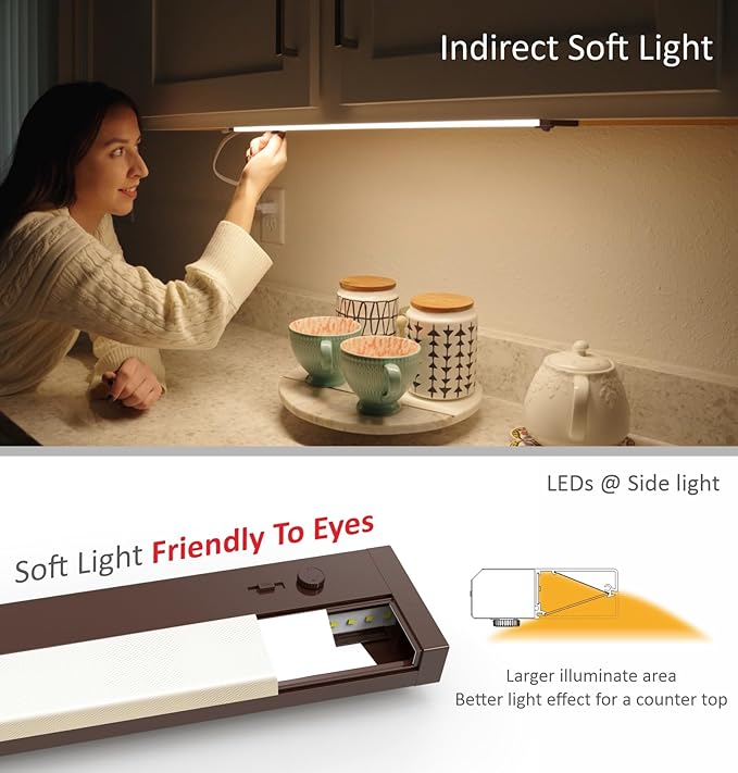 Leetdud Under Cabinet Lighting Plug in or Hardwired Built-in Dimmer, 32 Inch 16W, 5CCT 2700/3000/3500/4000/5000K, Linkable Counter Lights for Kitchen, ETL Dimmable LED Light Fixture, Bronze