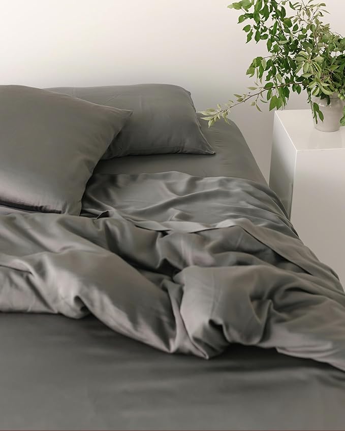 Cozy Earth Luxury Bed Sheet Set - 100% Viscose from Bamboo Fabric, Ultra-Soft & Breathable, Fits Regular & Deep Pocket Mattresses up to 20" - 4 Pieces Queen Sheet Set Charcoal Grey