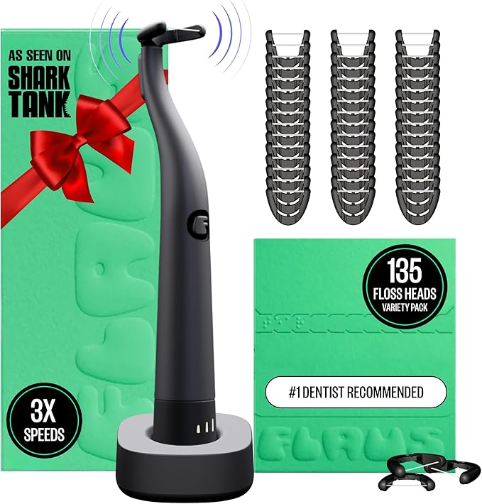 FLAUS Electric Flosser (Oprah's List, Shark Tank) 3 Speeds + 135 Refill Heads Variety Pack (Extra Strong Woven & Gentle Gliding) Water Flosser Alternative, Dentist Tooth Flossers Dental Floss Picks