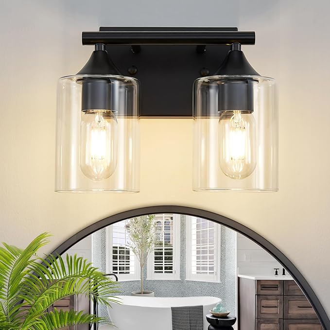 XPEHK Vanity Lighting Fixtures,2-Light Bathroom Lights Over Mirror,Modern Sconces Wall Lighting with Clear Glass Shade,Light Fixture for Bathroom Bedroom Living Room Vanity Table Hallway
