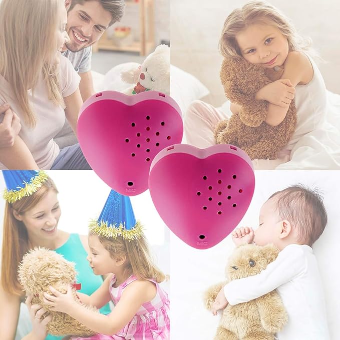 Inventiv 2 Pack, 30 Second Voice Sound Recorder Module for Plush Toy, Stuffed Teddy Bear Animal Recordable Heart, Record Custom Messages (Pink)