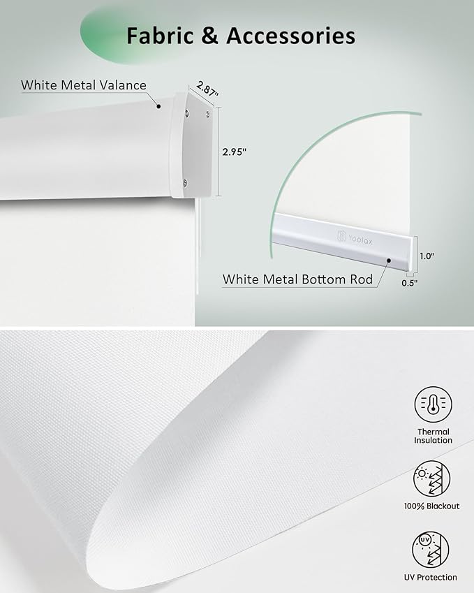 Yoolax Motorized Blinds App Control, Blackout Roller Shades for Windows, Cordless Automatic Shades Roller Window Blinds for Bedroom Living Room Office (Blackout Alpine White, 27" W x 72" H)