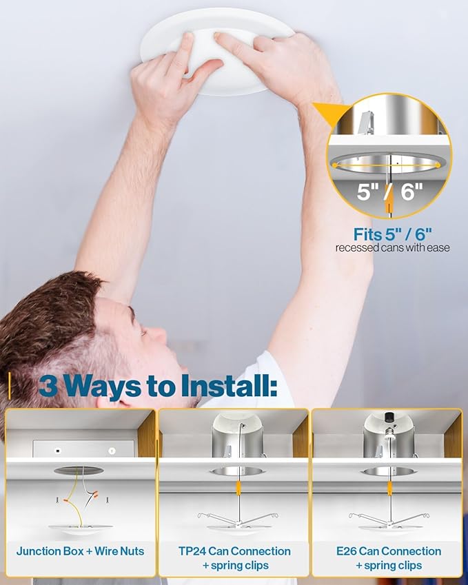 Sunco 96 Pack LED Disc Lights Ceiling 6 Inch, Flush Mount Disk Light, Recessed Can Lighting, 1050 LM, 15W (75W Equivalent), 3000K Warm White, Dimmable, Damp Rated ETL.