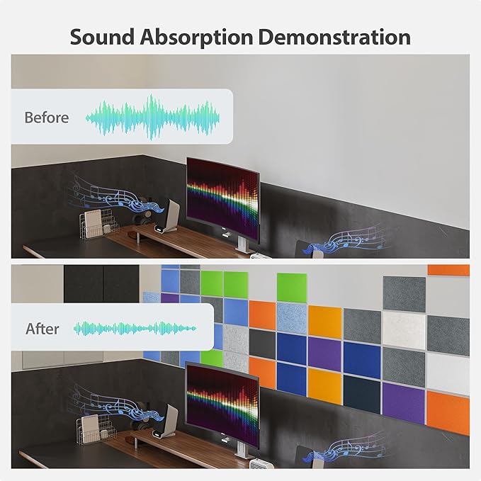 Amantech 12 Pack Acoustic Panels Self Adhesive Sound Proof Foam, High Density Sound Acoustic Panel, 16X12X0.4 Inch 4:3 Rectangle Panels in Home, Office, Reccording Room, Studio, more(Blue Gray)