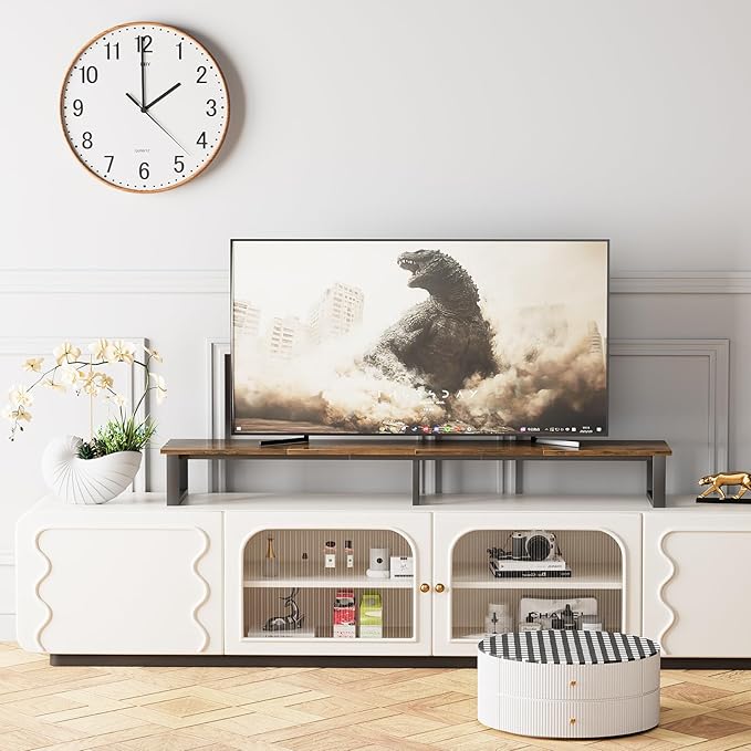 aboxoo 59" Large TV Riser Stand for 32-75 Inch TV, TV Shelf with Steel Legs, Tabletop TV Riser for Home Living Room, Study Office (Brown)