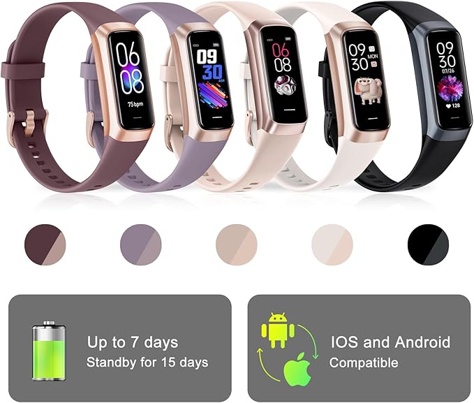 Fitness Tracker with 24/7 Heart Rate Blood Oxygen Sleep Monitor, 1.1" AMOLED Touch Screen Activity Tracker Smart Watches, IP68 Waterproof Step Counter Pedometer for Women Men