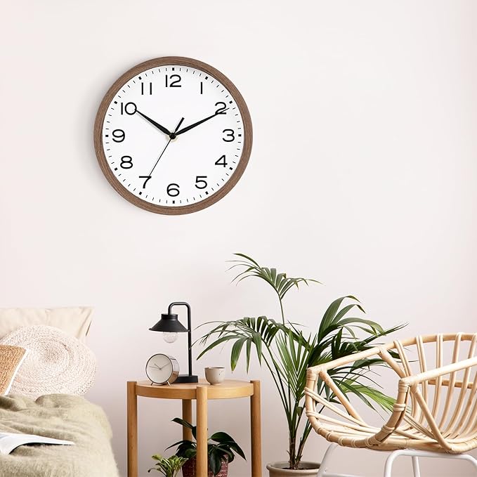 AKCISOT Wall Clock, Modern Small Wall Clocks Battery Operated 8 Inch, Silent Non-Ticking Analog Classic for Office, Home, Bathroom, Kitchen, Bedroom, School(Walnut Grain)