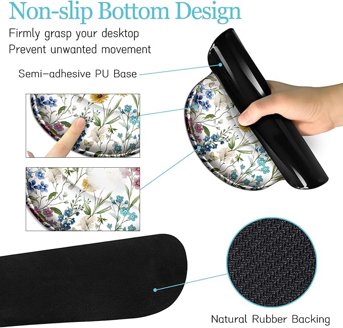 LIMKRIAN Floral Mouse Pad Set Large Desk Mat for Desktop, Ergonomic Mouse Pad with Gel Wrist Rest for Gaming, Computer Keyboard Mat Wrist Support Cup Coaster Set, Women Office Desk Accessories Decor