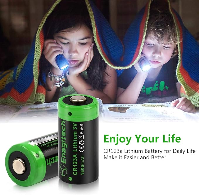 Enegitech CR123A 3V Lithium Battery, 123 3 Volt Lithium Battery, for Home Security Sensor Motion Sensor Door Lock High Intensity Flashlights Long-Lasting Non-Rechargeable (CR123A 6 Pack)