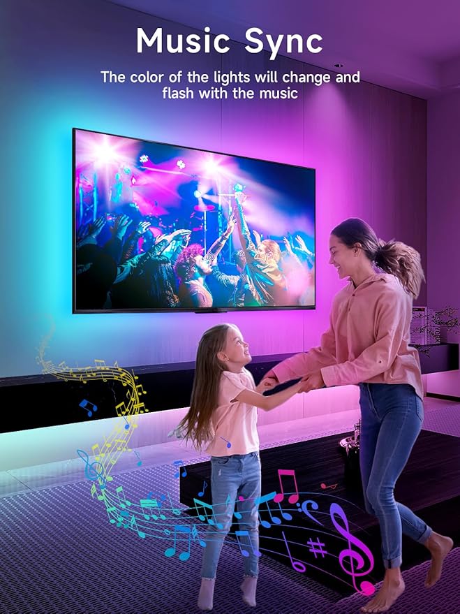 KANTUTOE TV LED Lights, 13.1ft LED Lights for 43-65in TVs, RGB TV Backlight Behind with Music Sync Bluetooth APP and Remote Control Strip Light USB Powered for Bedroom Gaming Room Decor