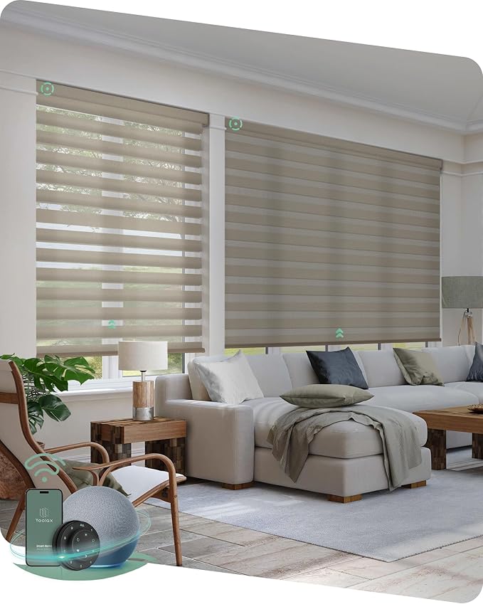Yoolax Motorized Zebra Blinds Compatible with Alexa,Motorized Blinds with Remote Smart Automatic Custom Electric Window Blinds Cordless Indoor Blackout for Home Bedroom Kitchen (Sandy Yellow)