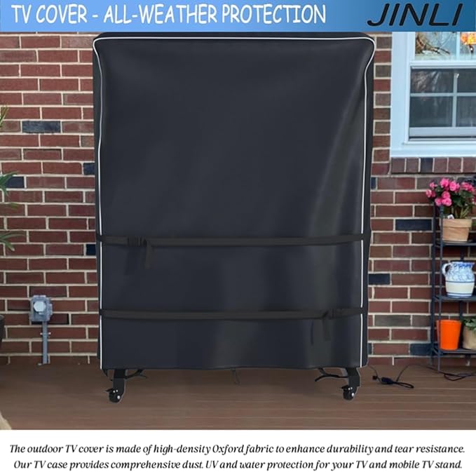 JINLI 45-50 inch outdoor TV trolley cover, courtyard TV cover, Oxford fabric waterproof and dustproof, triple windproof design, compatible with rolling/mobile stand