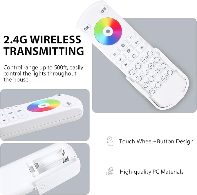 XXK RC05RF RF Remoter, 8-Zone 2.4G Handheld Remote Control Work with RGBCCT RGBW CCT RGB LED Controller (WB5/LM052/LM053), 500ft Wireless Control / 4 Channel Group Control for Home LED Strip Lights