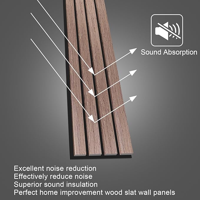 NeatiEase Wood Wall Panels, 9 Feet Acoustic Slat Wall Panels for Interior Wall Decor and Noise Reduction, Decorative Slat Wall Paneling, Smoked Oak, 6-Piece