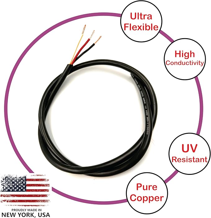 NATIONAL Wire & Cable – 16 AWG 3-Conductor Premium Copper Wire, 25 ft, Stranded | Made in USA, Heavy-Duty Flexible Jacket | LED, Lights, DIY Projects, Low Voltage Wiring, Indoor and Outdoor Use