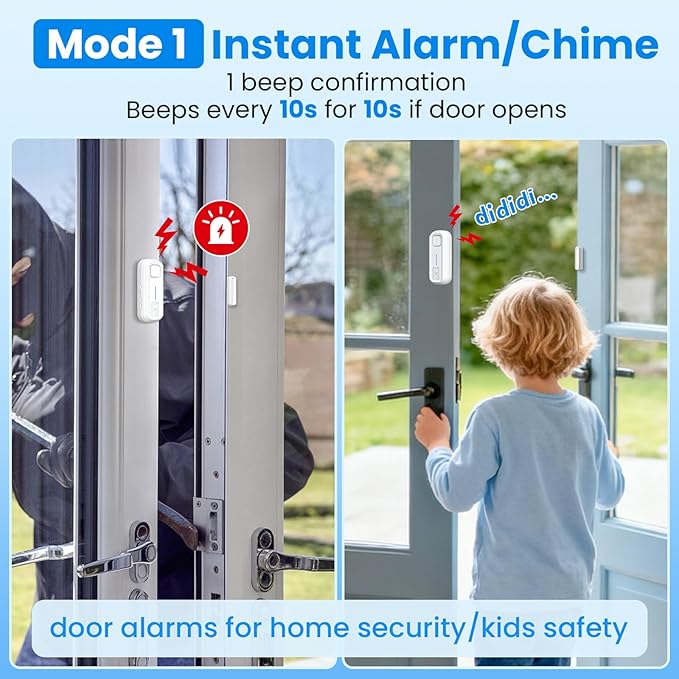 Sanjie Door Alarm with Instant and Delayed Alerts 30s/1min/2min/4min, Door Window Ajar Alarms for Kids Safety/Home Security, Volume 0-120dB, Left Open Alert for Freezer Fridge Home, 3 Sensor