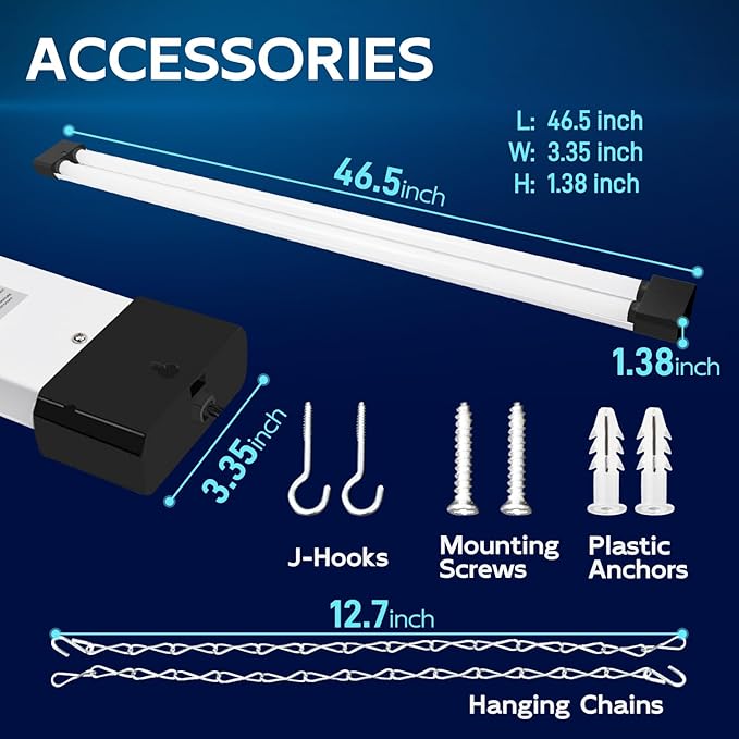 hykolity 5000K LED Shop Light Linkable, 4FT Daylight 42W LED Ceiling Lights for Garages, Workshops, Basements,Hanging or FlushMount, Power Cord W/Built-in ON/Off Switch, 4200lm, ETL- 1 Pack