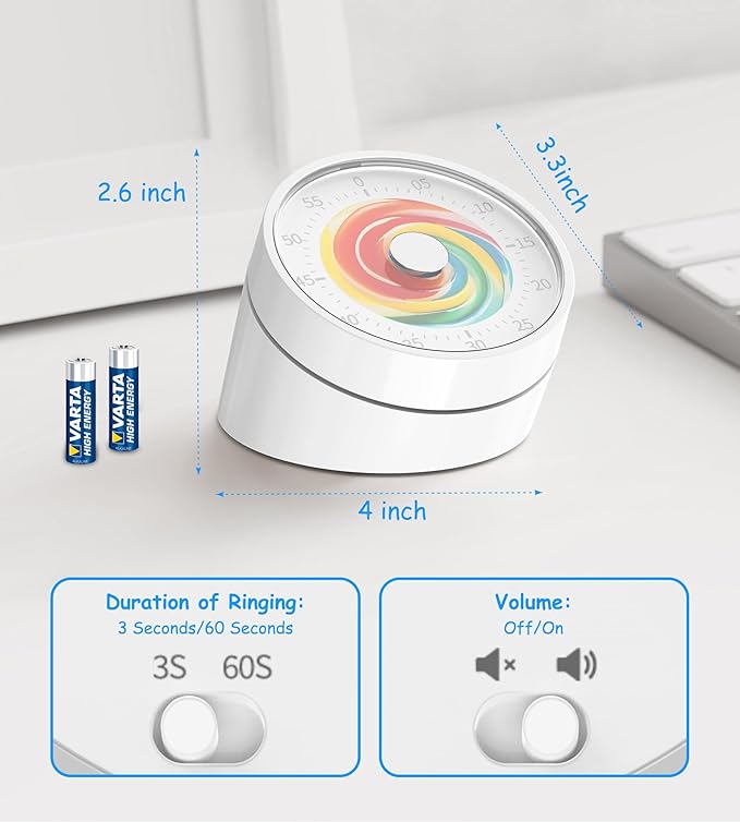 Rosenpatio Visual Classroom Timer for Kids - Desk 60 Minutes Countdown Timers for Teachers and Students, Non-Ticking Homeschool Study Supply Time Cognition Tool for Toddler, Easy Rotating and Reading