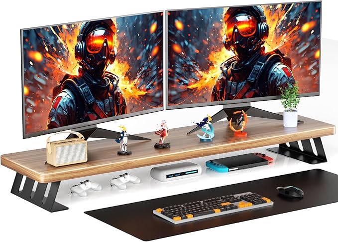 NestNeat Dual Monitor Stand Riser, 39 Inch Large Wood Monitor Stands for 2 Monitors, Desk Monitor Riser for Computer/Laptop/Printer/TV, Stand Riser up to 220 lbs