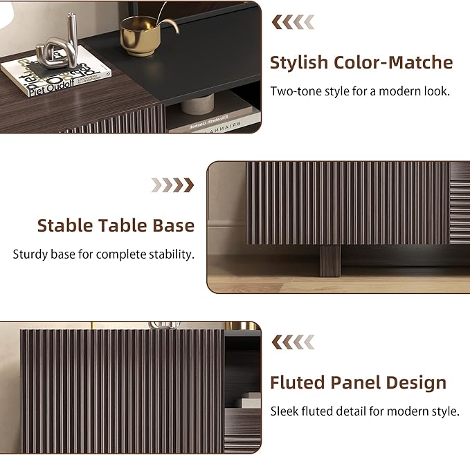 Epecoya TV Stand with Storage Cabinets for Living Room, Modern Wood Fluted TVs Media Console for 55/60/65 Inch TVs, Mid Century Television Stands with Drawer and Open Shelve for Bedroom, Dark Walnut