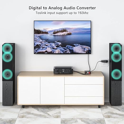 DAC 192KHz Digital to Analog Audio Converter, Optical to RCA Adapter with Coaxial Cable, Toslink Optical to 3.5mm Adapter for PS4 HD DVD Home Cinema Systems