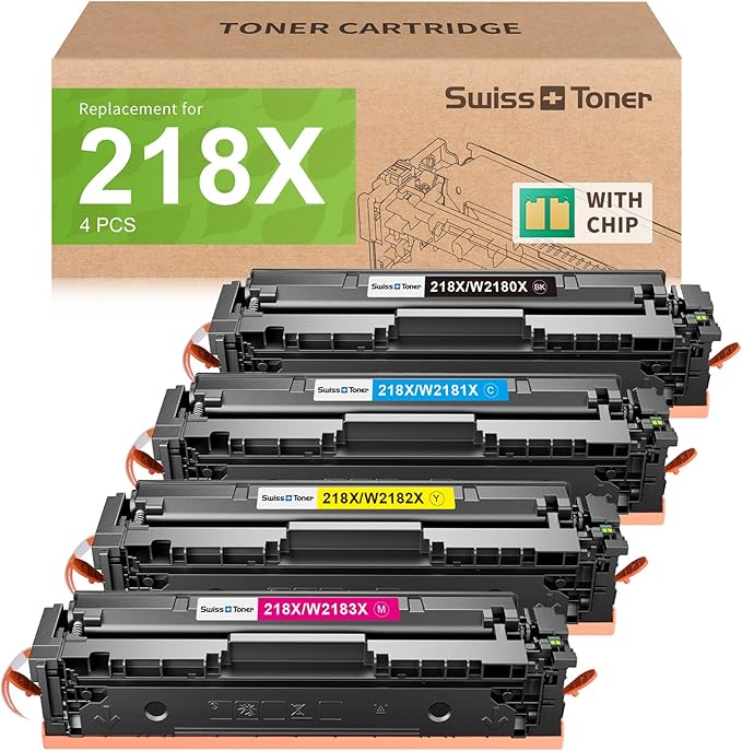 swiss toner 218X Toner Cartridges 4 Pack Compatible Replacement for HP 218X 218A Toner Color LaserJet Pro 3201dw MFP 3301fdw 3301sdw 3301cdw Printer (Black/Cyan/Yellow/Magenta)