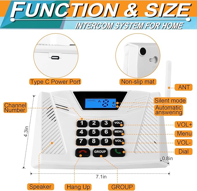 SANZUCO Intercoms Wireless for Home Hands Free, 2024 Upgraded Intercom 5300ft with Automatic Answer, 9 Channel Full Duplex Home Intercom System Fit for Hospital Business House(6 Packs White) ﻿