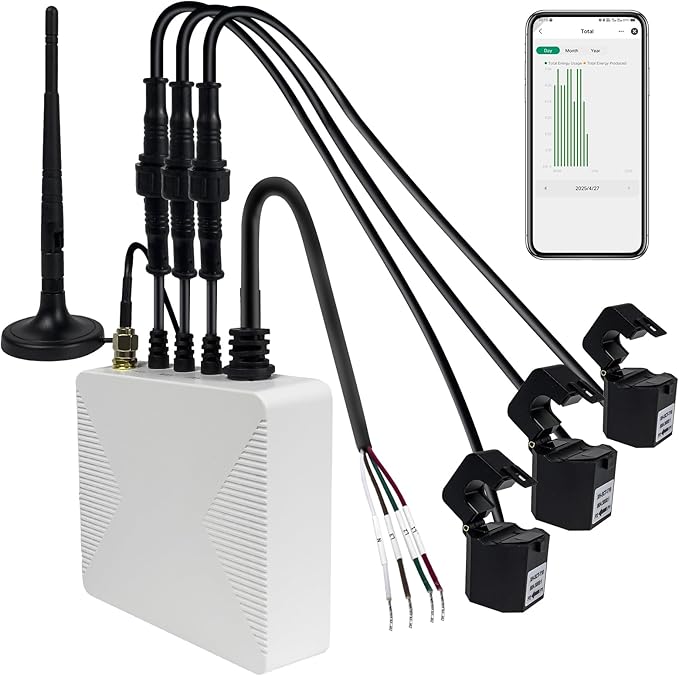 Smart Home Energy Monitor with 3 80A Clamps EdgeAnt, Real-Time Accurate Energy Consumption Tracking and Save Money, Home Energy Automation and Control, Solar Net Metering 2.4 GHz WiFi