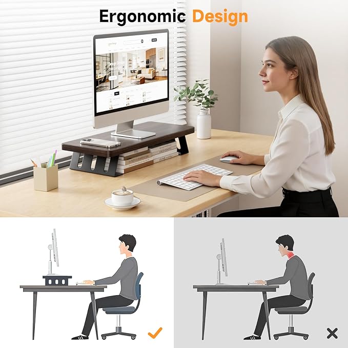 NestNeat Monitor Stand - 24 Inch Wood Monitor Stand Riser, 220 Pounds Load Capacity Desk Monitor Riser for Laptop/PC/Printer, Desktop Stands Organizer for Home Office