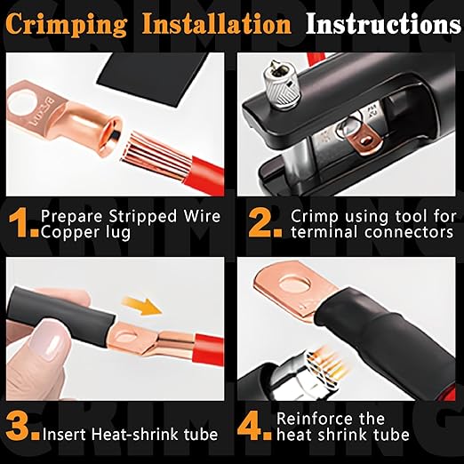 20PCS 6 AWG 5/16 3/8 inch Battery Cable Lugs,6 Gauge Copper Crimp Connector Ring Terminal Wire Ends with 20pcs 3:1 Adhesive Heat Shrink Tubing in Dual-neck Bottle