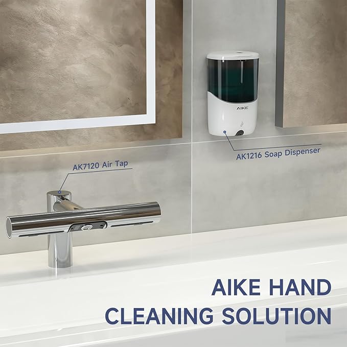 AIKE Liquid Automatic Wall Mount Soap Dispenser,Battery Operated Model AK1216,White