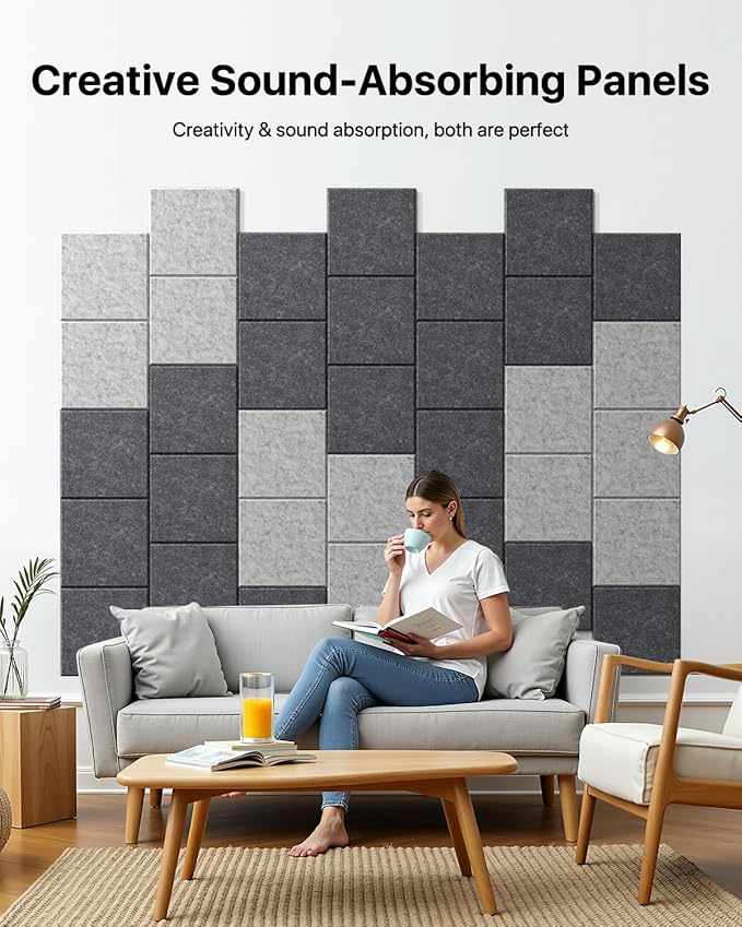 18 Pack Soundproof Wall Panels Self-Adhesive, Square Sound Proof Foam Panels for Wall, High Density Acoustic Panels, Acoustic Panels for Home Office, Reccording Studio 12" X 12" X 0.4" Gray
