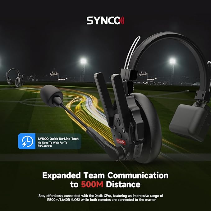 SYNCO XTALK XPro2 Wireless Intercom Headset System, 2.4 GHz 1640FT/500M Full Duplex for 2 Persons Communication with Noise Cancellation for Live Show Stage Performance Movie Shoot