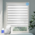 COOLWINDS Motorized Zebra Blinds for Windows Cordless Electric Curtains with Remote Control Blackout Shades Custom Smart Blinds Compatible with Alexa Google Home(Light Filtering Grey,W51 X 72in)